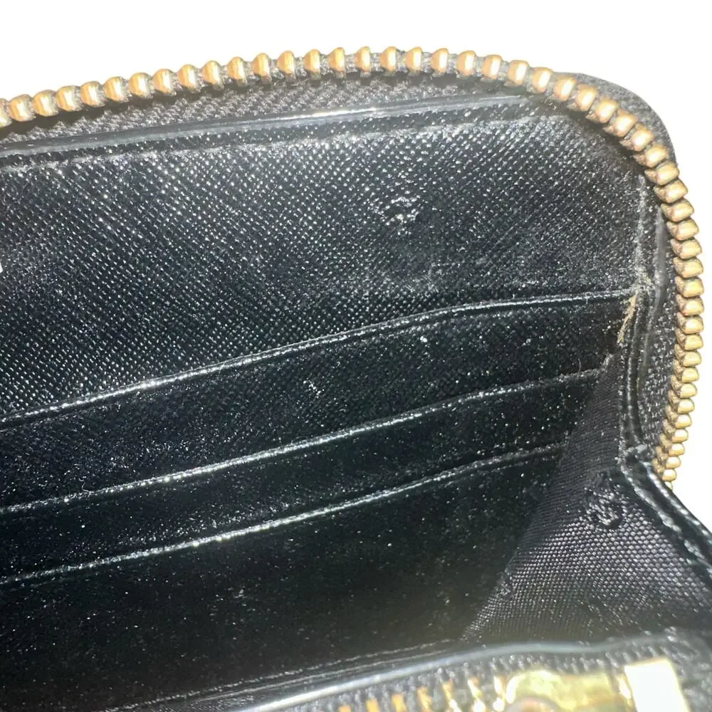 Tory Burch Black Saffiano Leather Zip Around Wallet Gold Logo